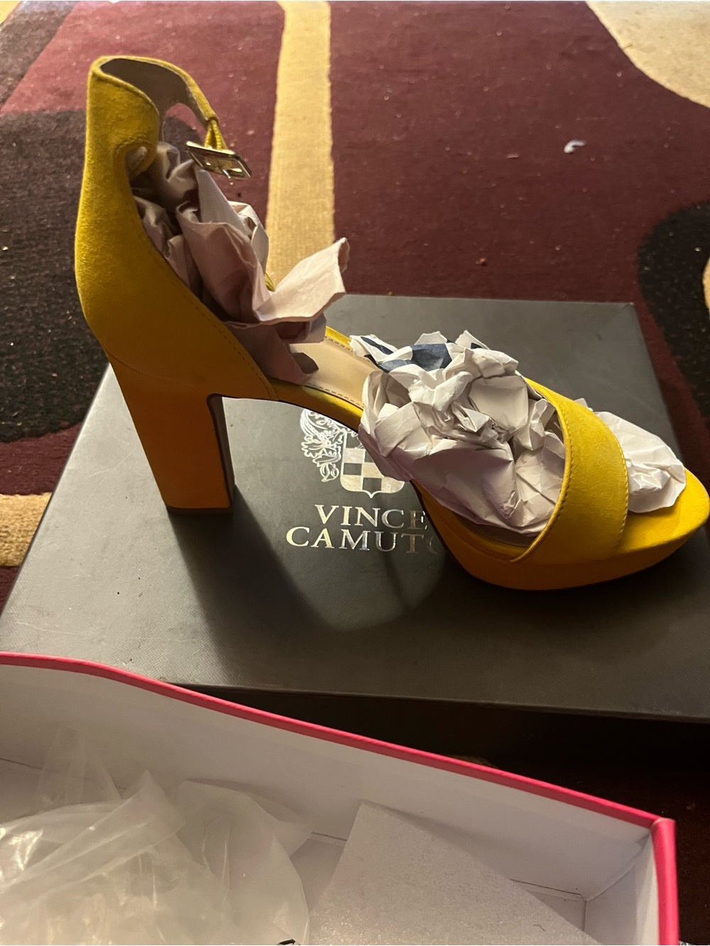 Vince Camuto Yellow Suede Block Heel Sandal with Ankle Strap